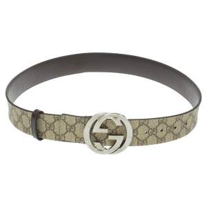مملوكة مسبقًا Gucci Beige GG Supreme Canvas Interlocking G Buckle Belt 90CM