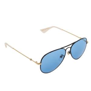 Pre Owned Gucci Black & Gold / Blue GG0515S Aviator Sunglasses 