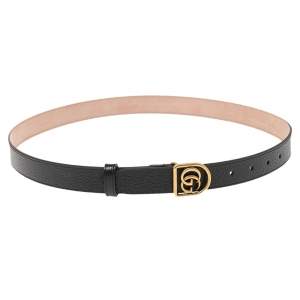 مملوكة مسبقًا Gucci Black Leather Double G Buckle Narrow Belt Size 90 CM