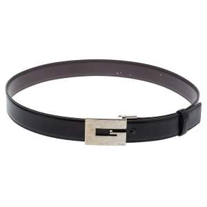 مملوكة مسبقًا حزام غوتشي إبزيم حرف جي جلد أسود مقاس 85