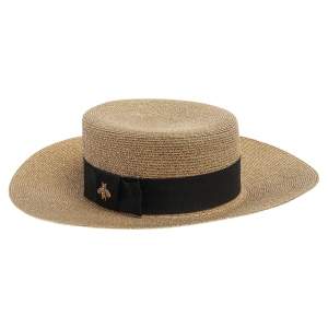 مملوكة مسبقًا Gucci Beige Lame Fabric And Straw Papier Hat L