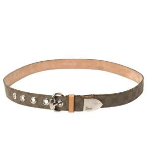 Gucci Grey/Brown GG Canvas and Leather Horsebit Belt 100CM