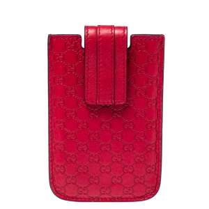 Pre Owned Gucci Red Leather Microguccissima iPhone 3&4 Case