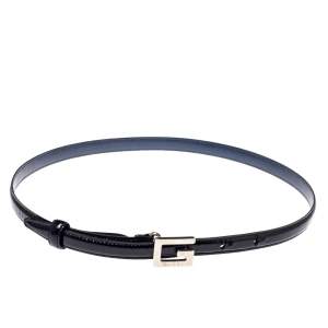 مملوكة مسبقًا Gucci Navy Blue Patent Leather Square G High Waist Narrow Belt 65CM