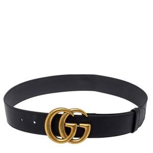 مملوكة مسبقًا Gucci Black Leather GG Marmont Buckle Belt 75CM