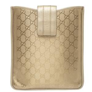 Gucci Gold GG Imprime Leather Flap iPad Case
