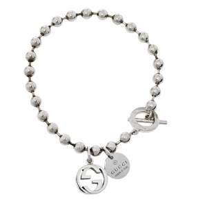 مملوكة مسبقًا Gucci Sterling Silver Boule Chain Charm Toggle Bracelet 17