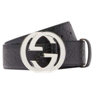 مملوكة مسبقًا Gucci Black Leather Signature Unisex Belt