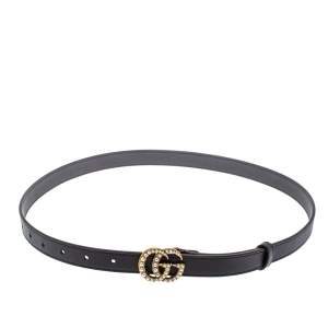 مملوكة مسبقًا Gucci Black Leather GG Marmont Pearl Embellished Buckle Belt 85CM