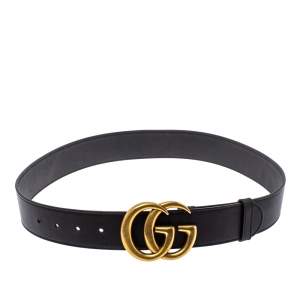Pre Owned Gucci Black Leather GG Marmont Belt 80CM