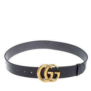مملوكة مسبقًا Gucci Black Leather GG Marmont Buckle Belt 75CM