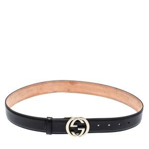 مملوكة مسبقًا حزام غوتشي جلد إسود جي متداخلة 85 سم