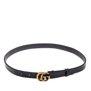 مملوكة مسبقًا Gucci Black Leather GG Marmont Slim Belt 85CM