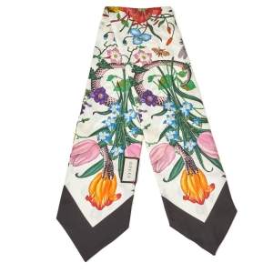 مملوكة مسبقًا Gucci Ivory & Black Flora Snake Print Silk Neck Bow