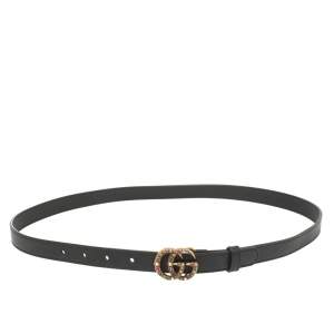 مملوكة مسبقًا حزام غوتسي جلد أسود جي جي مارمونت مزخرف كريستال رفيع 90 سم