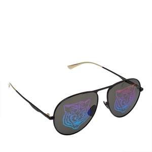 مملوكة مسبقًا نظارة شمسية غوتشي جي جي0334أس افياتور مطبوع نمر و ذهبي اللون و أسود