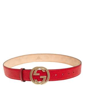 مملوكة مسبقًا Gucci Red Guccissima Leather Interlocking G Buckle Belt 85CM
