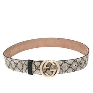Pre Owned Gucci Beige GG Supreme Canvas Interlocking G Buckle Belt 80CM