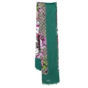 Gucci Green GG Blooms Print Modal & Silk Scarf