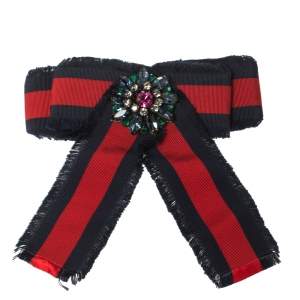 مملوكة مسبقًا Gucci Blue & Red Web Grosgrain Ribbon Bow Pin Brooch