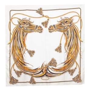 Gucci Off-White Equestrian Horse Print Silk Scarf