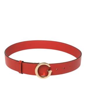 مملوكة مسبقًا حزام غوتشي إبزيم الشعار جي جلد أحمر 85 سم