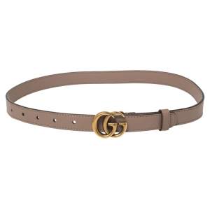 Pre Owned Gucci Old Rose Leather Double G Slim Waist Belt 70CM