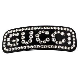 Gucci Black Resin Crystal Embellished Logo Hair Clip