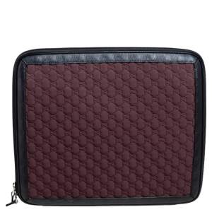 Pre Owned Gucci Burgundy/Black GG Neoprene and Leather Laptop Case