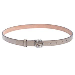 مملوكة مسبقًا حزام غوتشي جلد ذهبي مزخرف بالكريستال G المتشابك رفيع 80 سم