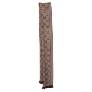 مملوكة مسبقًا Gucci Brown & Beige Logo Monogram Reversible Wool Stole