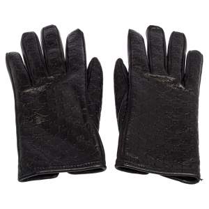 Pre Owned Gucci Black Microguccissima Lambskin Leather Gloves