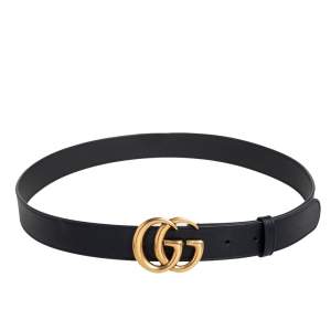 مملوكة مسبقًا Gucci Black Leather Double G Buckle Belt 90 CM