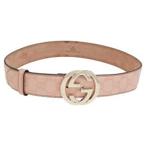 مملوكة مسبقًا حزام غوتشي جلد غوتشيسيما وردي إبزيم جي جي متداخل 80 سم
