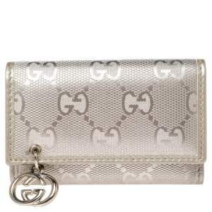 Gucci Metallic Silver GG Imprime Coated Canvas Key Case Holder