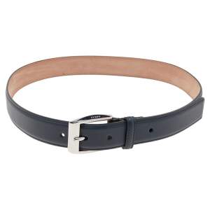 Pre Owned Gucci Blue Leather Classic Square Buckle Belt 85CM