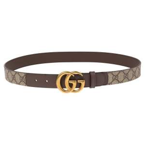 Pre Owned Gucci Beige GG Supreme Canvas and Leather Double G Buckle Belt 90CM