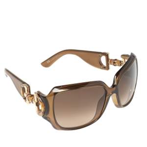 Pre Owned Gucci Brown Acetate GG2969 Bamboo Horsebit Gradient Oversized Sunglasses