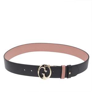 مملوكة مسبقًا حزام غوتشي جلد وردي/أسود بوجهين 90 سم