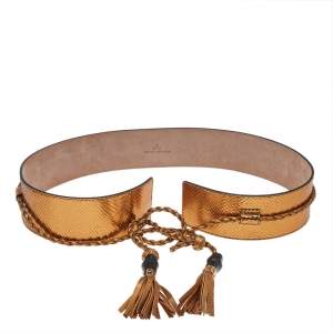 Pre Owned Gucci Gold Snakeskin Tassel Waist Belt 90 CM