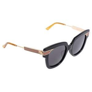 Pre Owned Gucci Black Acetate GG0281SA Web Detail Oversized Sunglasses