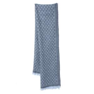 Pre Owned Gucci Grey Monogram Jacquard Wool Scarf