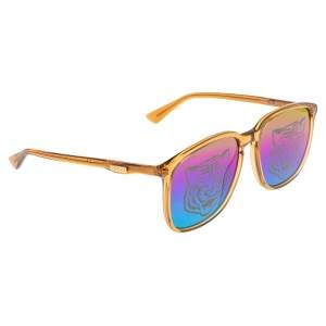 Pre Owned Gucci Brown/Multicolor Gradient Tiger Print GG0265S Square Sunglasses