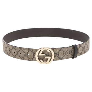 Pre Owned Gucci Beige GG Supreme Canvas Interlocking G Buckle Belt 85CM