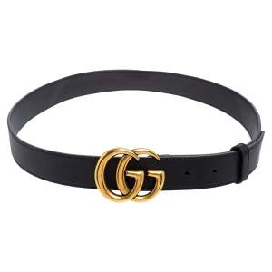 Gucci Black Leather GG Marmont Buckle Belt 80 CM