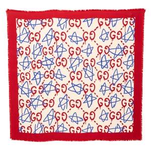 Gucci Beige Ghost Star Print Silk Scarf