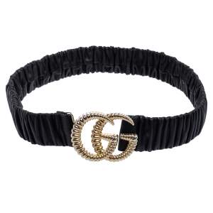 Pre Owned Gucci Black Elastic Leather GG Torchon Buckle Belt 90CM