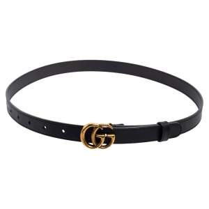 Gucci Black Leather Double G Buckle Slim Belt 80 CM