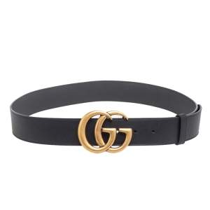 Pre Owned Gucci Black Leather GG Marmont Buckle Belt 85CM