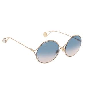Gucci Gold Tone/Blue GG0253SA Gradient Round Sunglasses